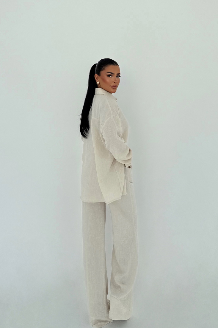 Krem Cep Detay Pantolonlu Takım ATE-3247 - EYYO