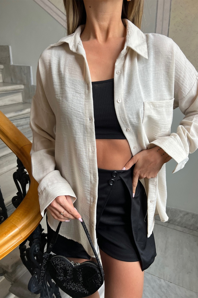 Krem Cepli Önü Düğmeli Gömlek ATE4728 - 2