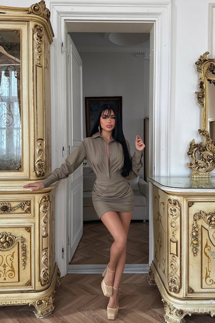 Krem Antoine Mini Elbise ATE-2213 - EYYO