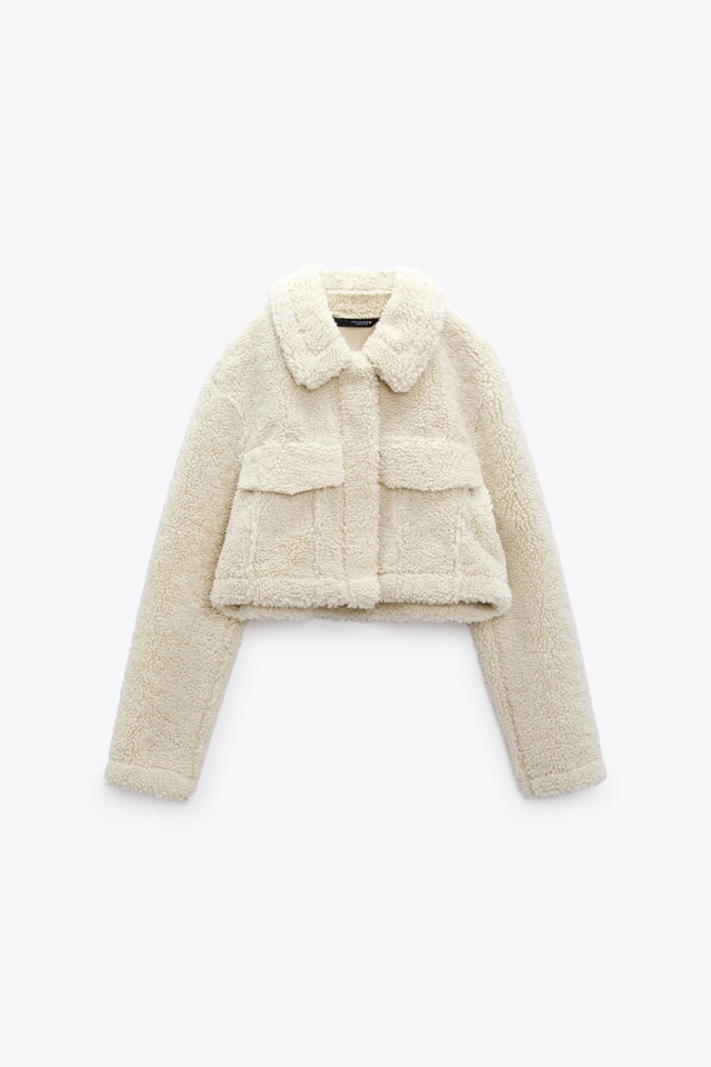 Krem Crop Peluş Ceket ATE2626 - 5