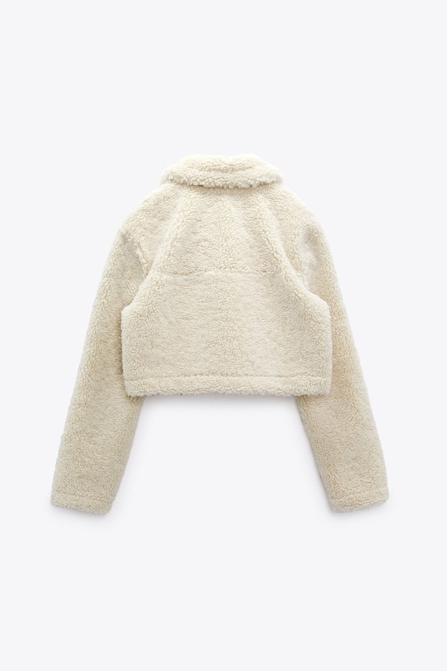 Krem Crop Peluş Ceket ATE2626 - 6