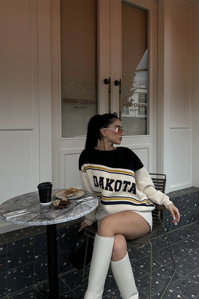 Krem Dakota Baskılı Sweat ATE2960 - 1