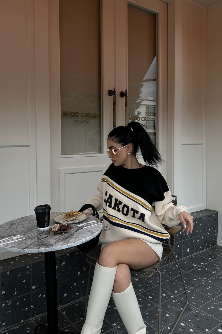 Krem Dakota Baskılı Sweat ATE2960 - EYYO