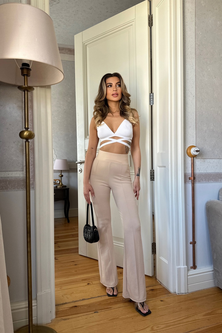 Krem Yüksek Bel Pantolon ATE6311 - EYYO