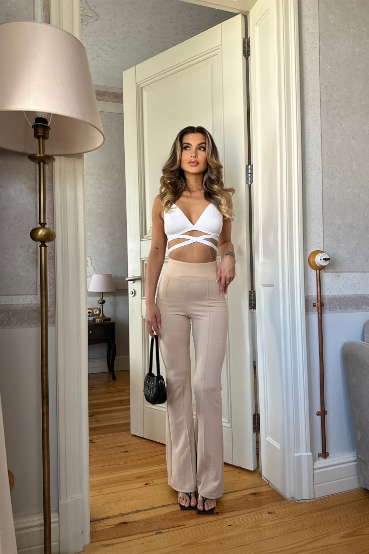 Krem Yüksek Bel Pantolon ATE6311 - EYYO