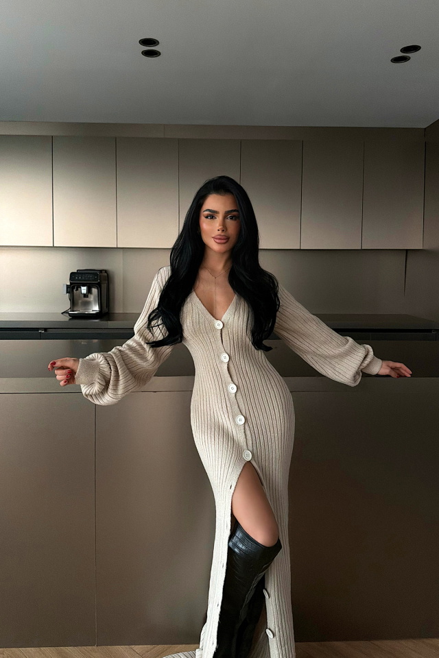 Krem Ophelie Triko Elbise ATE-4461 - 2