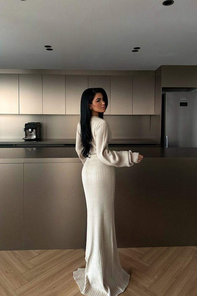 Krem Ophelie Triko Elbise ATE-4461 - 4