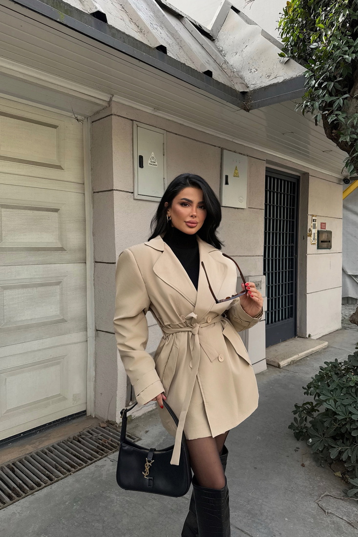 Krem Alessandro Kısa Trençkot ATE-2063 - EYYO