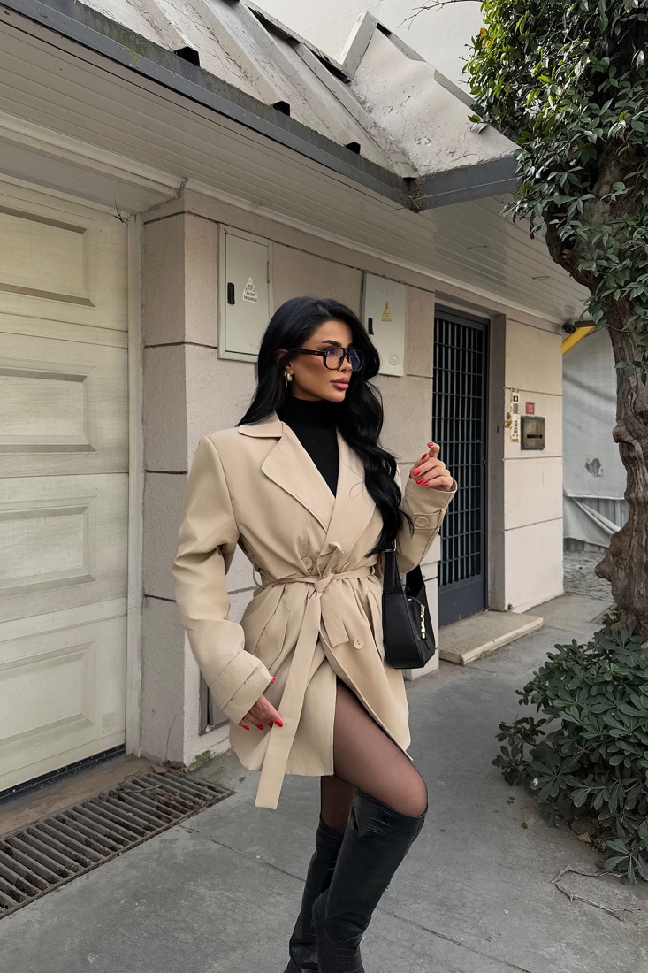 Krem Alessandro Kısa Trençkot ATE-2063 - EYYO