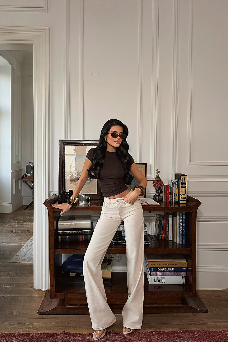 Krem Düğme Detay Pantolon ATE-5072 - EYYO