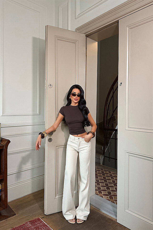 Krem Düğme Detay Pantolon ATE-5072 - 3