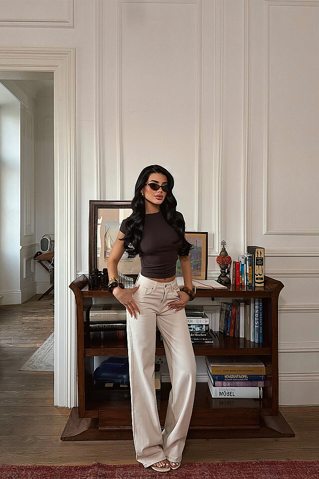 Krem Düğme Detay Pantolon ATE-5072 - 4