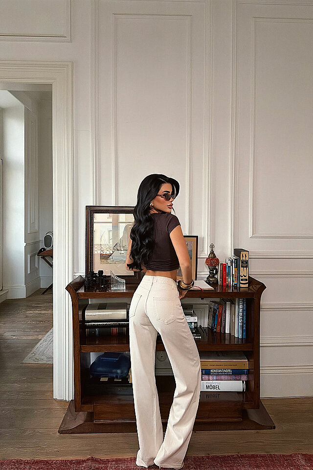 Krem Düğme Detay Pantolon ATE-5072 - 5