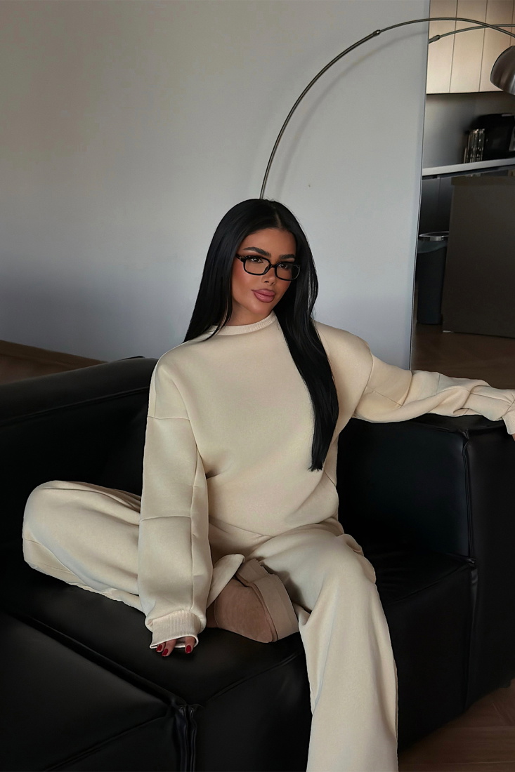 Krem Valenty eşofman takımı ATE-4159 - EYYO