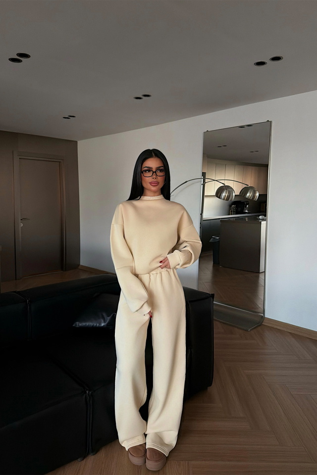 Krem Valenty eşofman takımı ATE-4159 