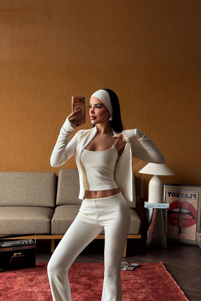 Krem Fermuar Detay 3 Lü Takım ATE-5357 - 3