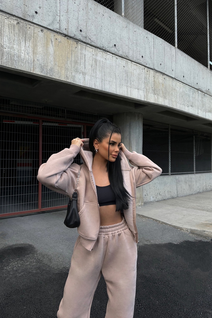 Krem Fermuar Detay Pantolonlu Takım ATE-0793 - EYYO