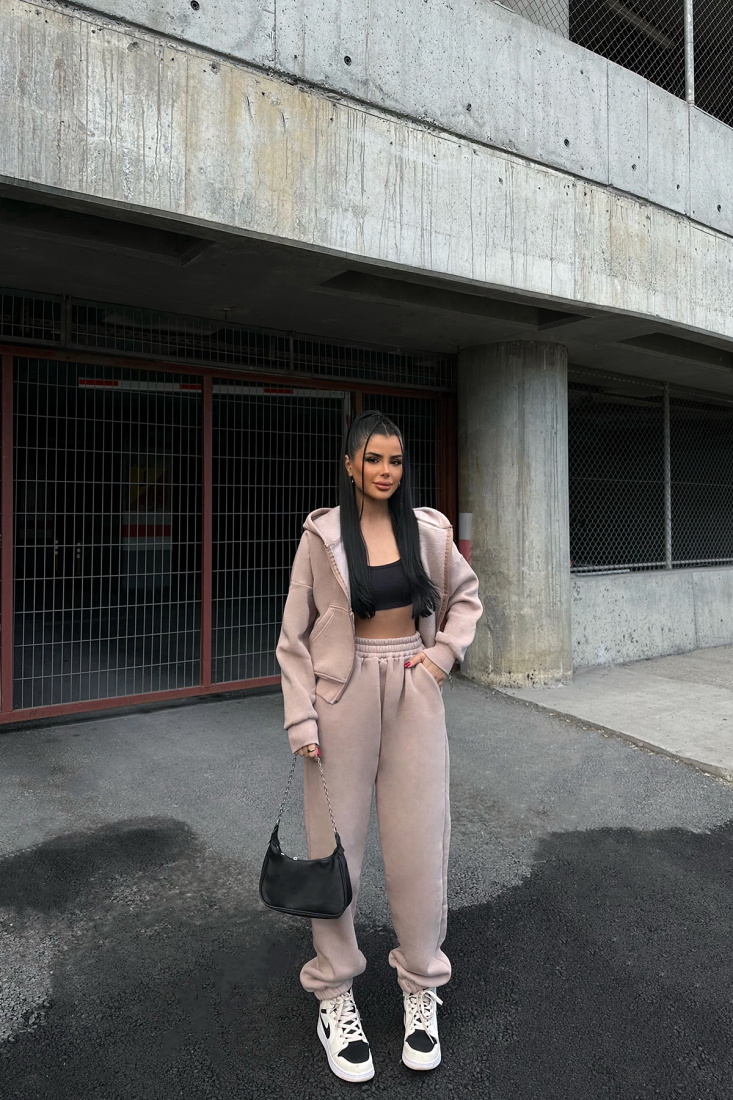 Krem Fermuar Detay Pantolonlu Takım ATE-0793 - EYYO