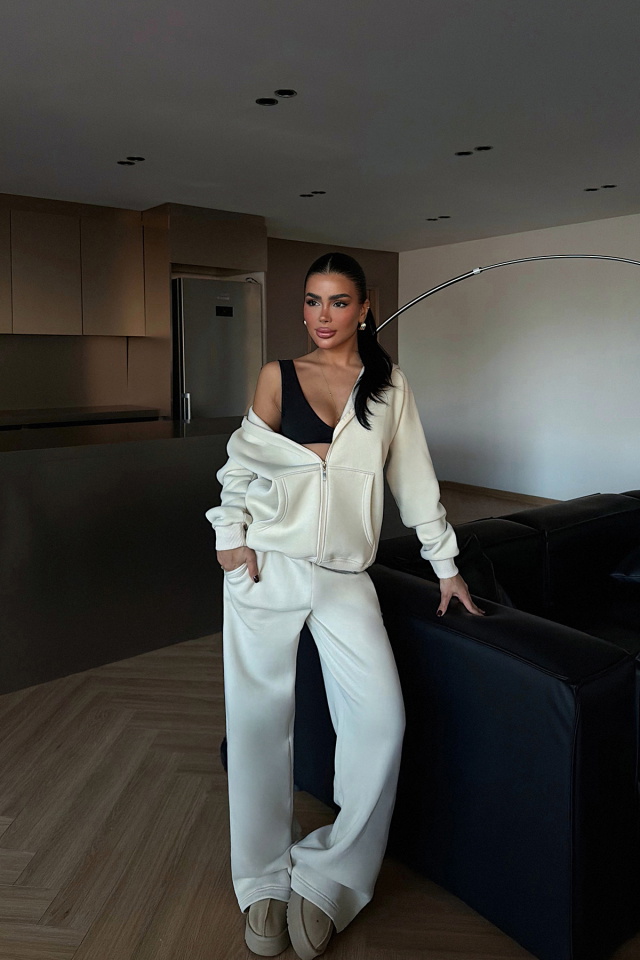 Krem Bonny Fermuarlı Eşofman Takım ATE-3871 - 1