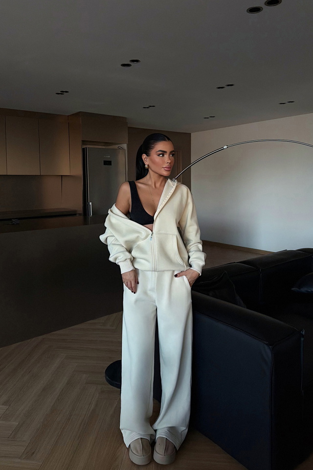 Krem Bonny Fermuarlı Eşofman Takım ATE-3871 - 4