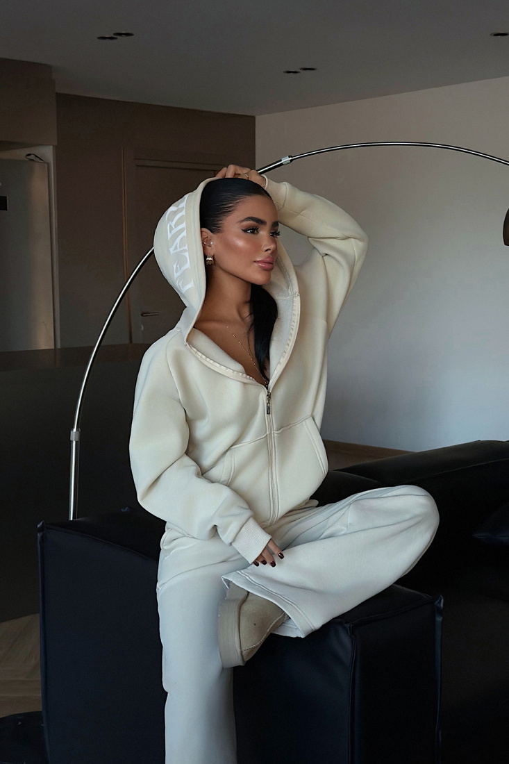 Krem Bonny Fermuarlı Eşofman Takım ATE-3871 - EYYO