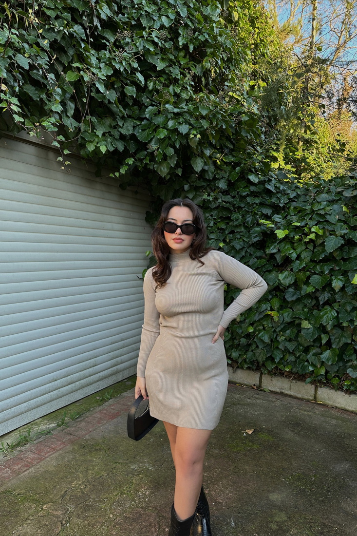 Krem Fitilli Mini Elbise ATE3992 - EYYO