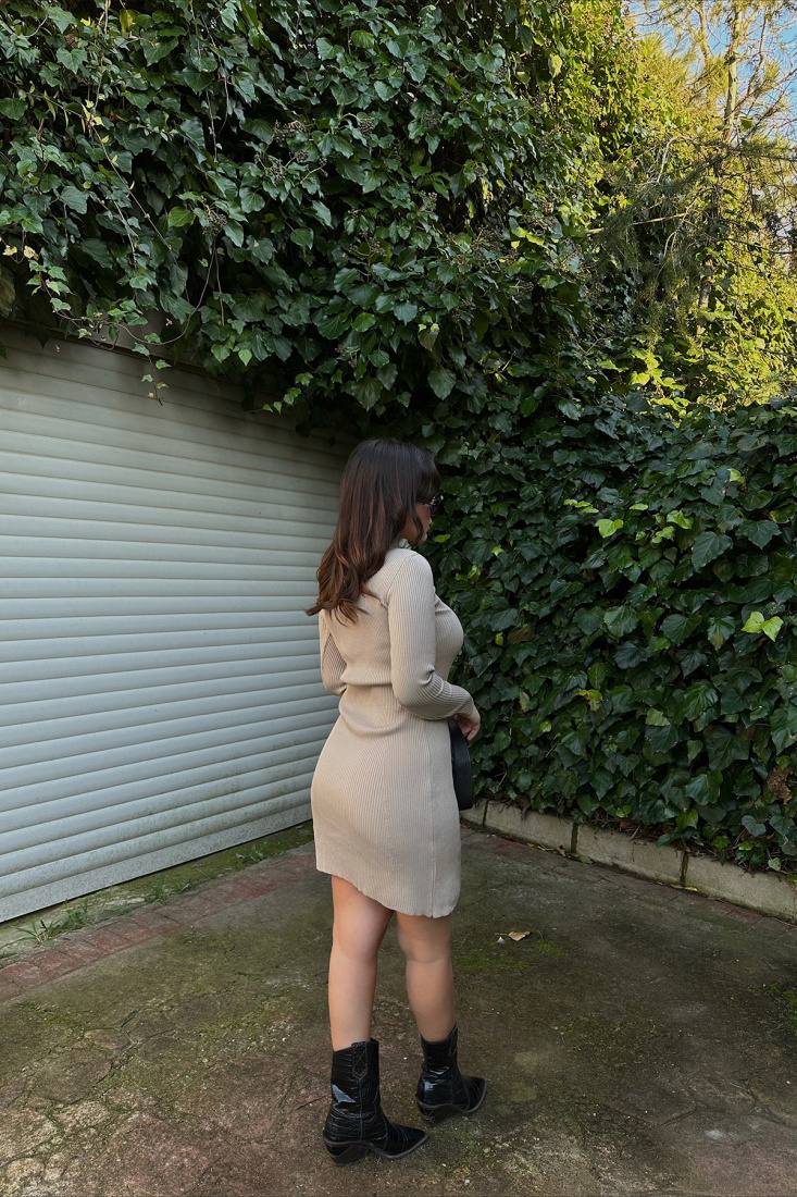 Krem Fitilli Mini Elbise ATE3992 - EYYO