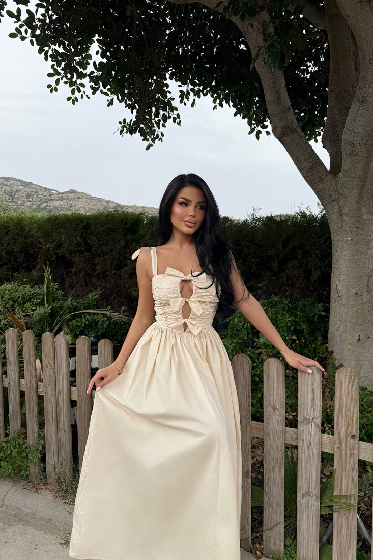 Krem Mirabelle Uzun Elbise Ate-2445 - EYYO