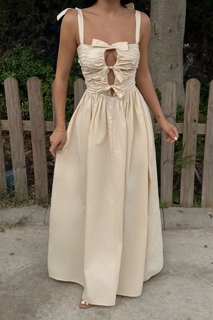 Krem Mirabelle Uzun Elbise Ate-2445 - EYYO