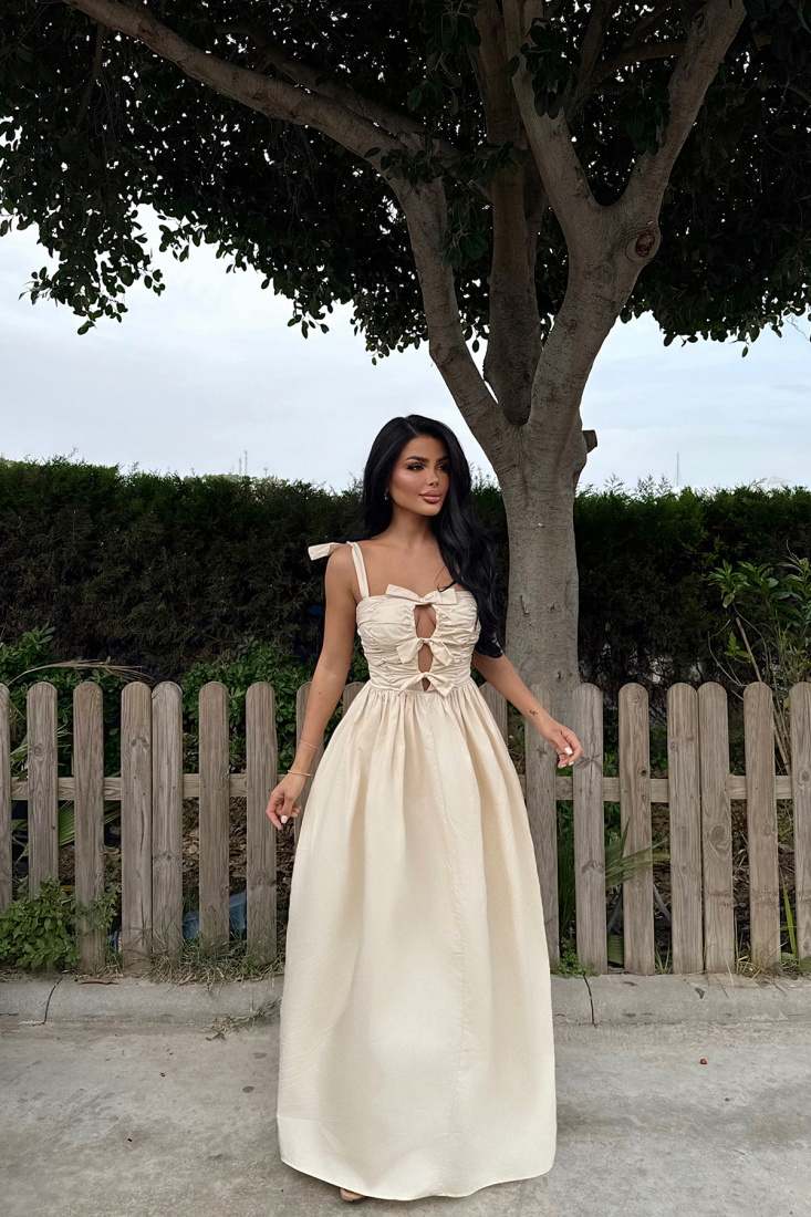 Krem Mirabelle Uzun Elbise Ate-2445 - EYYO