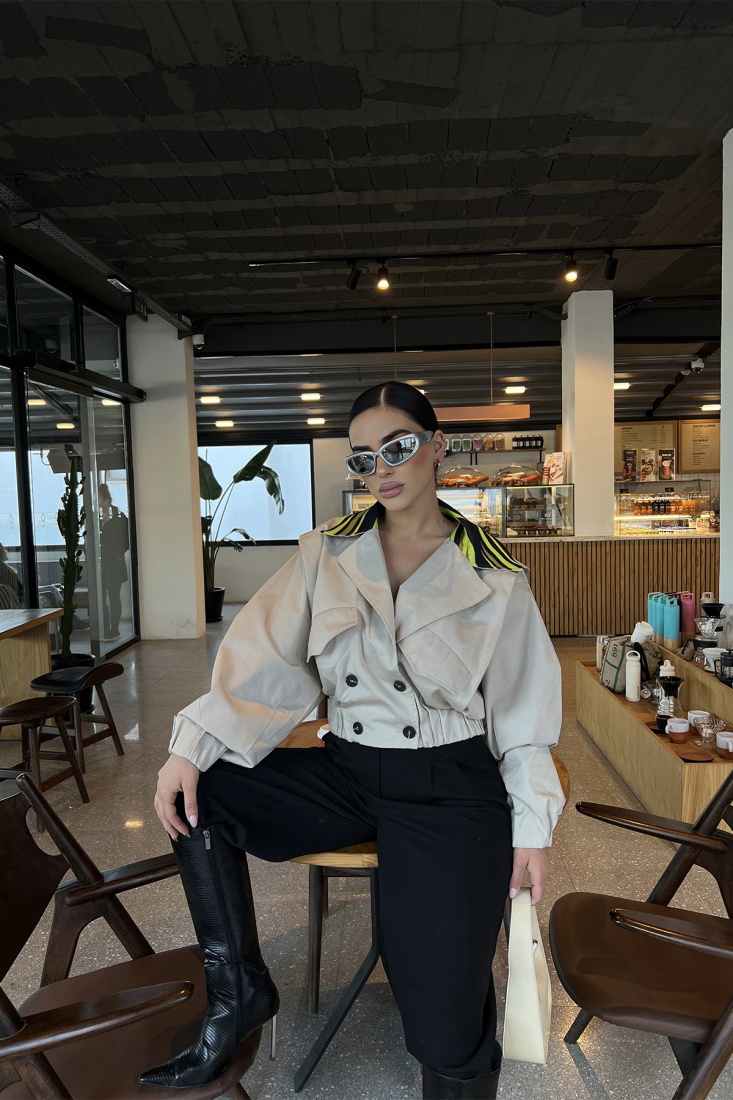 Krem Gömlek Yaka Ceket ATE3248 - EYYO