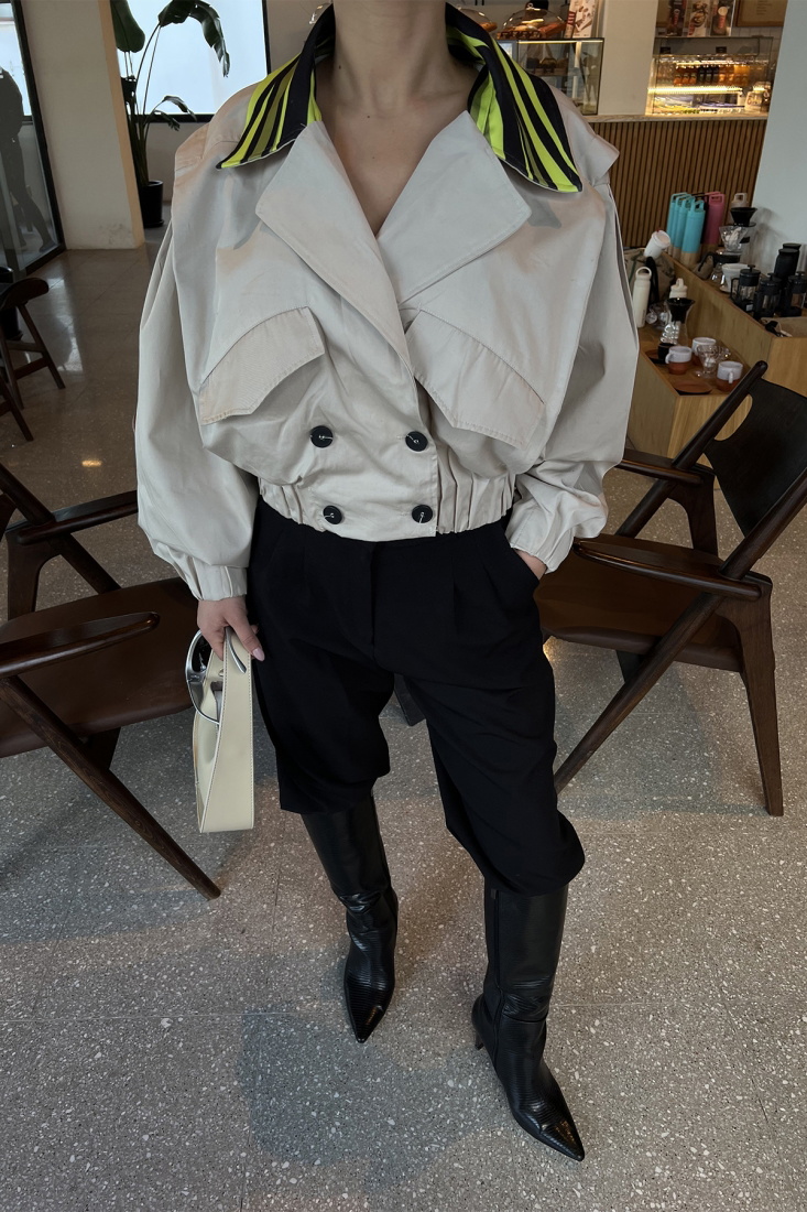 Krem Gömlek Yaka Ceket ATE3248 - EYYO