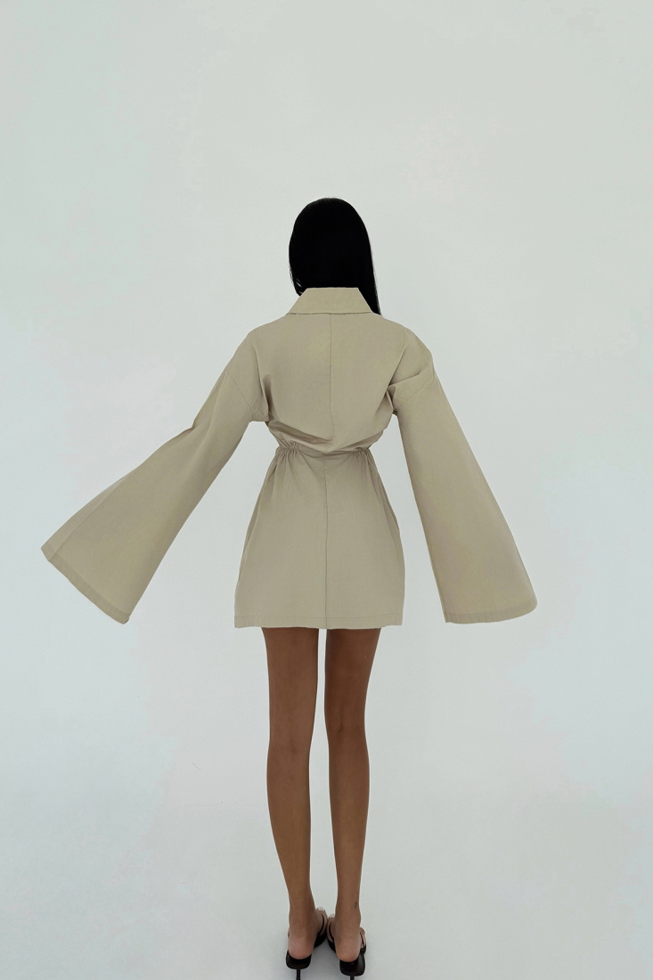 Krem Gömlek Yaka Elbise ATE-2356 - EYYO