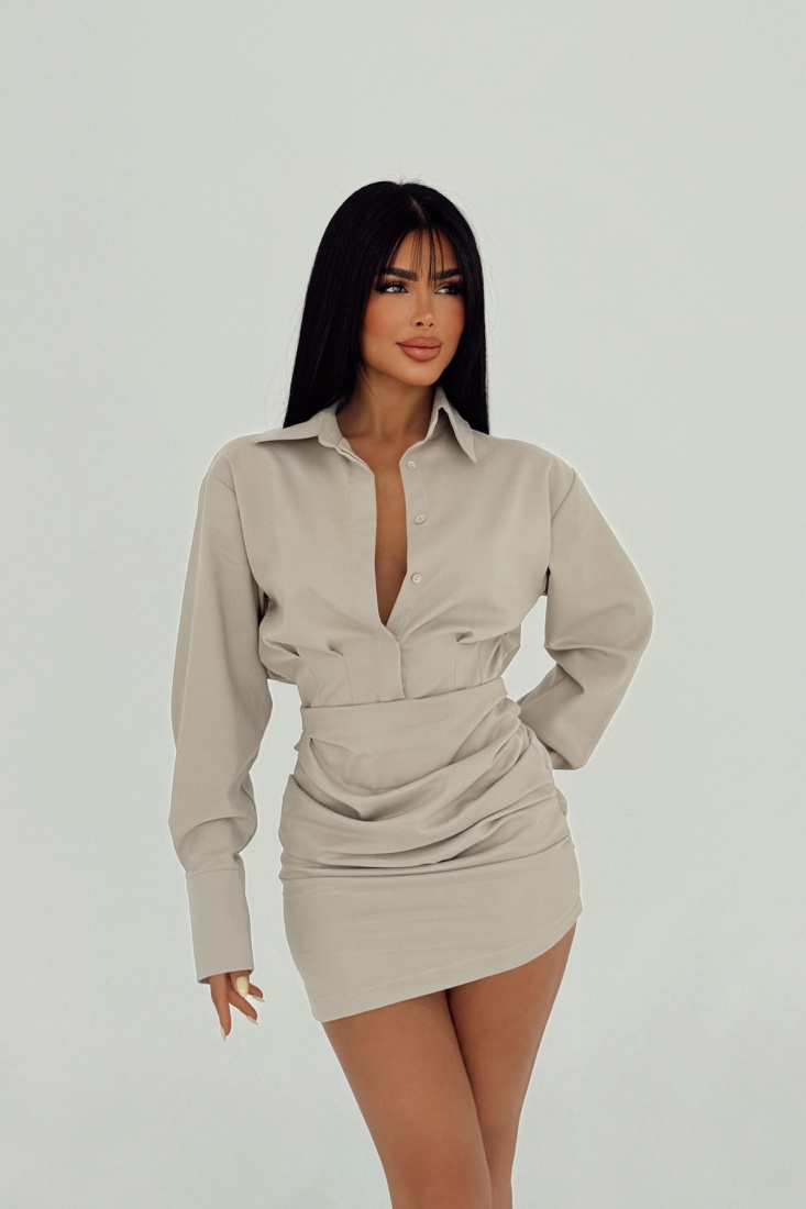 Krem Despina Mini Elbise ATE-2206 - EYYO