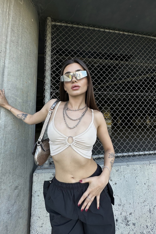 Krem Halka Detay Crop Top ATE7160 - 4