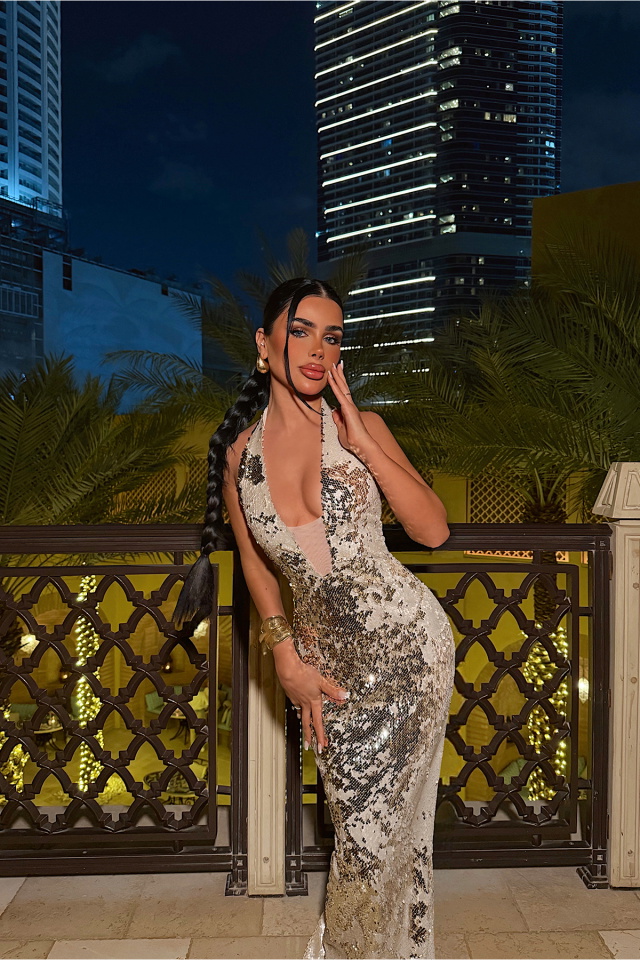 Krem Coquille Payetli Uzun Elbise ATE-4668 - 3