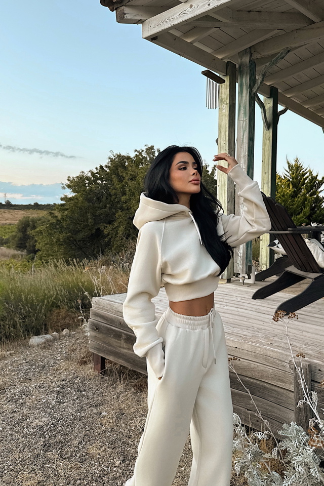 Krem Scarf Kapşonlu Eşofman Takım ATE-3695 - 3