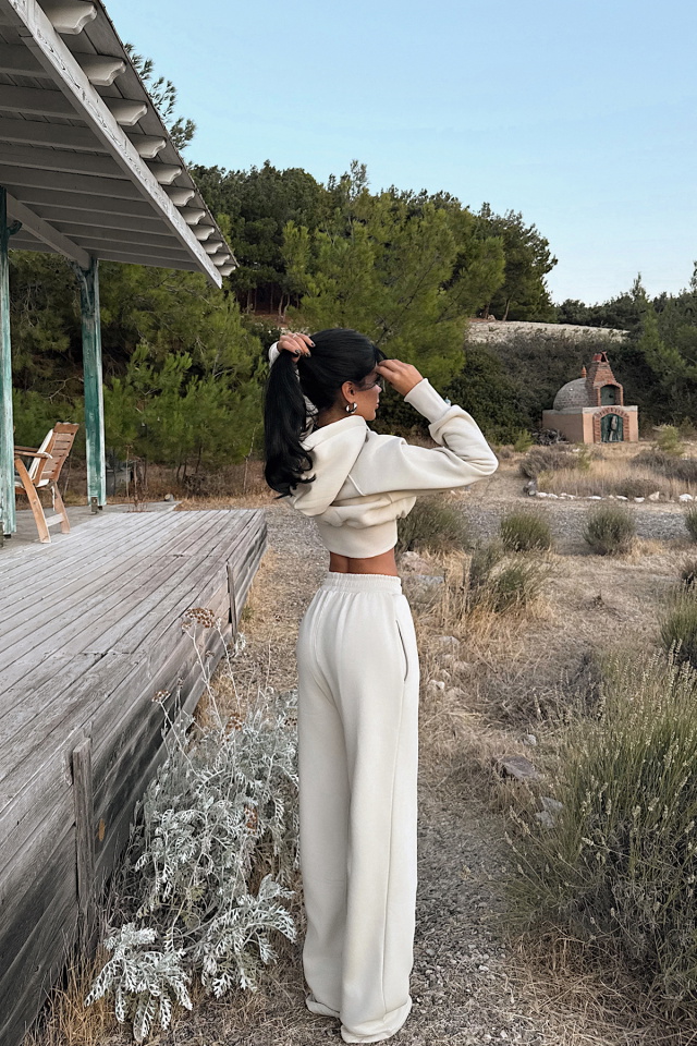 Krem Scarf Kapşonlu Eşofman Takım ATE-3695 - 4