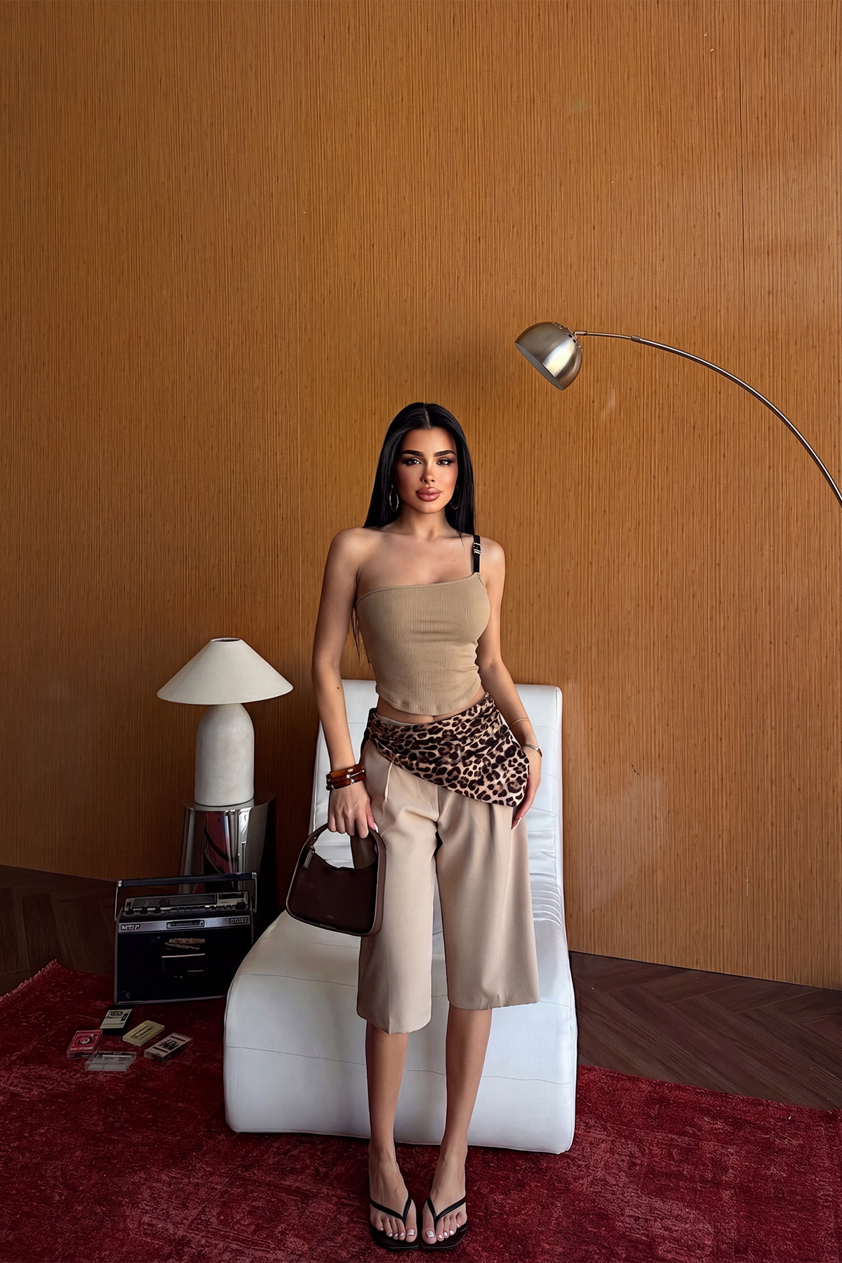 Krem Kemer Detay Straplez Crop Top ATE-2249 - 2