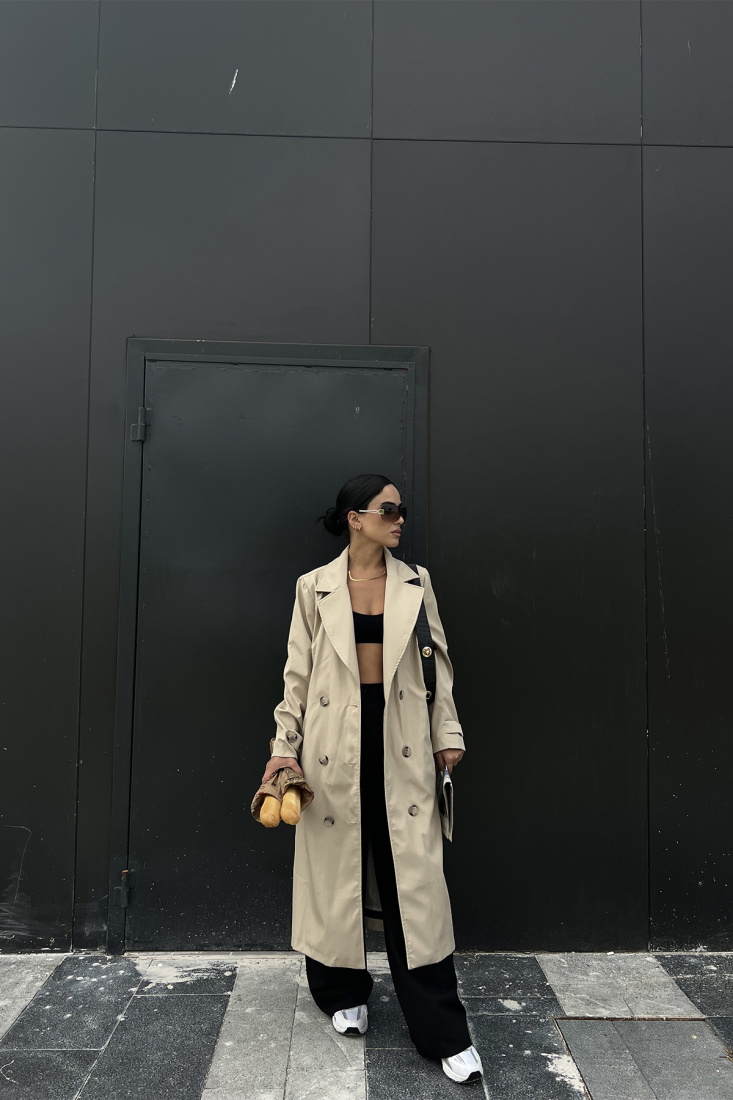 Krem Kolları Kemerli Trenckot ATE2054 - EYYO TOPTAN