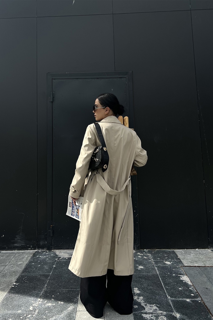 Krem Kolları Kemerli Trenckot ATE2054 - EYYO TOPTAN