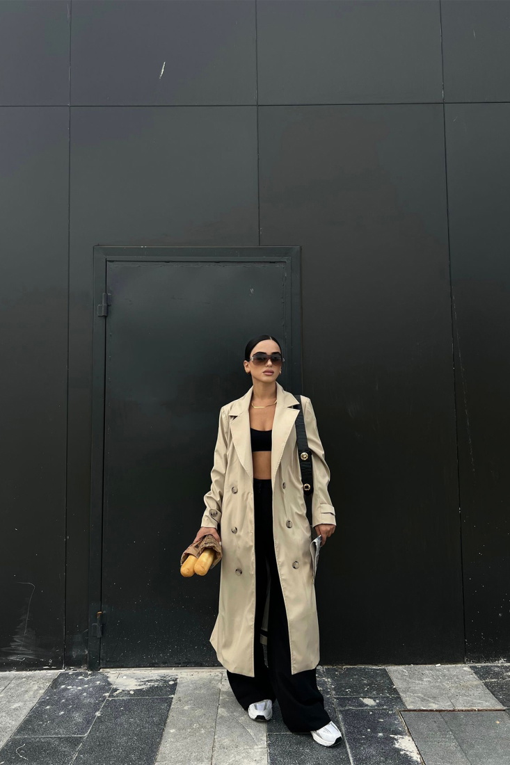 Krem Kolları Kemerli Trenckot ATE2054 - EYYO TOPTAN