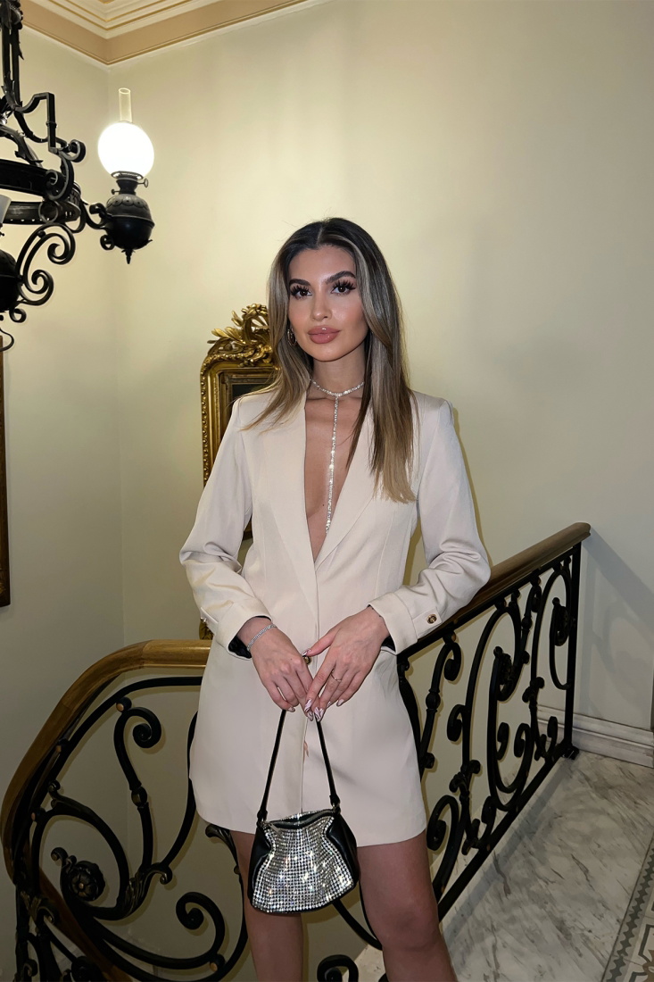 Krem Kruvaze Yaka Ceket ATE4279 - EYYO