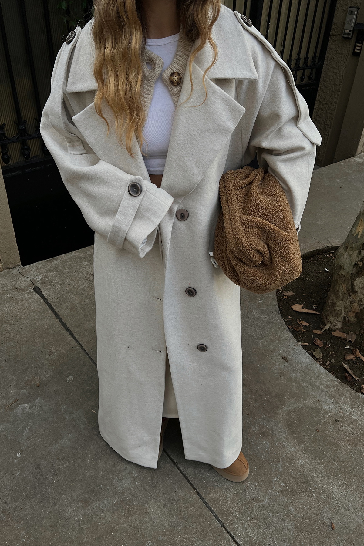 Krem Oversize Kaşe Kaban - 2