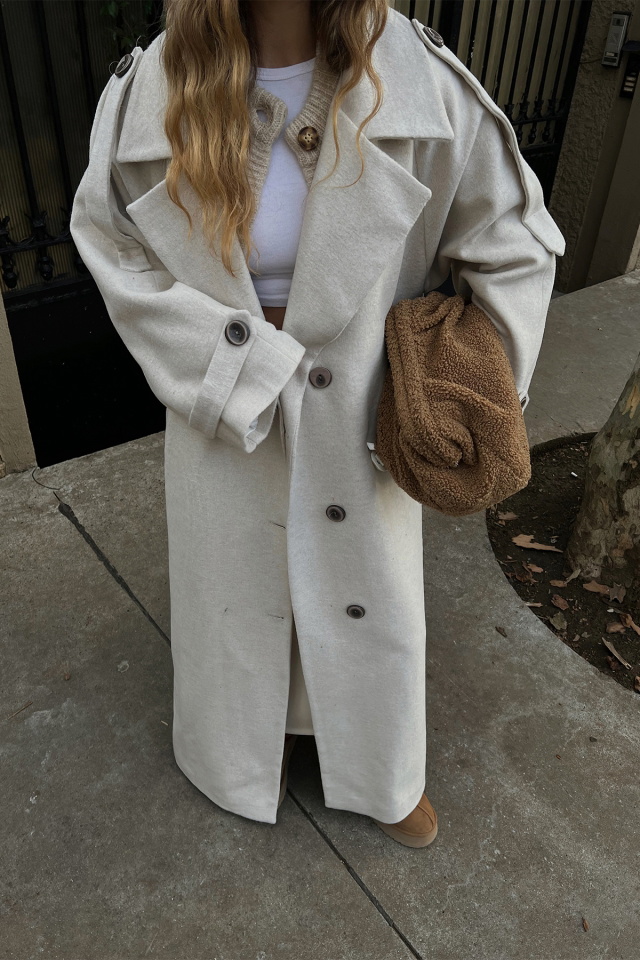 Krem Oversize Kaşe Kaban