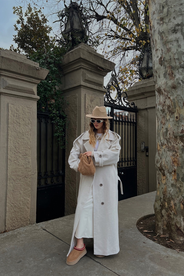 Krem Oversize Kaşe Kaban -