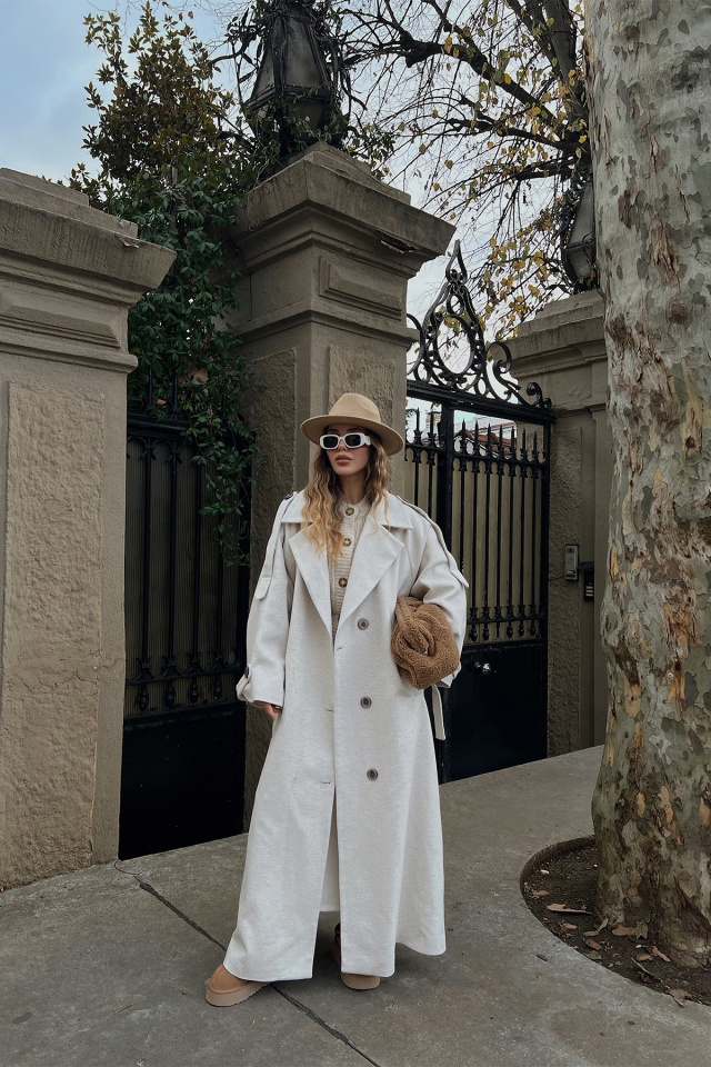 Krem Oversize Kaşe Kaban ATE2915 - 3