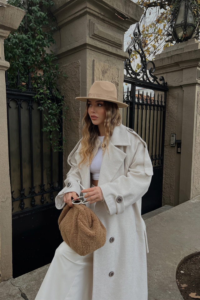 Krem Oversize Kaşe Kaban ATE2915 - 4