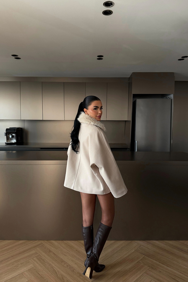 Krem Kürk Detay Ceket ATE-4735 - 4