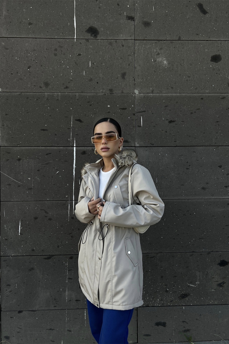 Krem Kürk Detay Önü Düğmeli Mont ATE2420 - EYYO